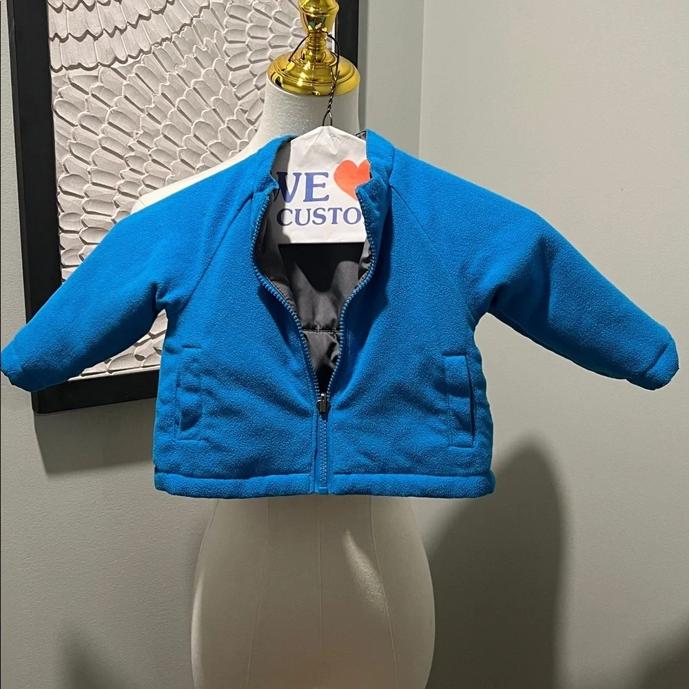 Stylish Gray Kids Puffer Jacket with Blue Trim